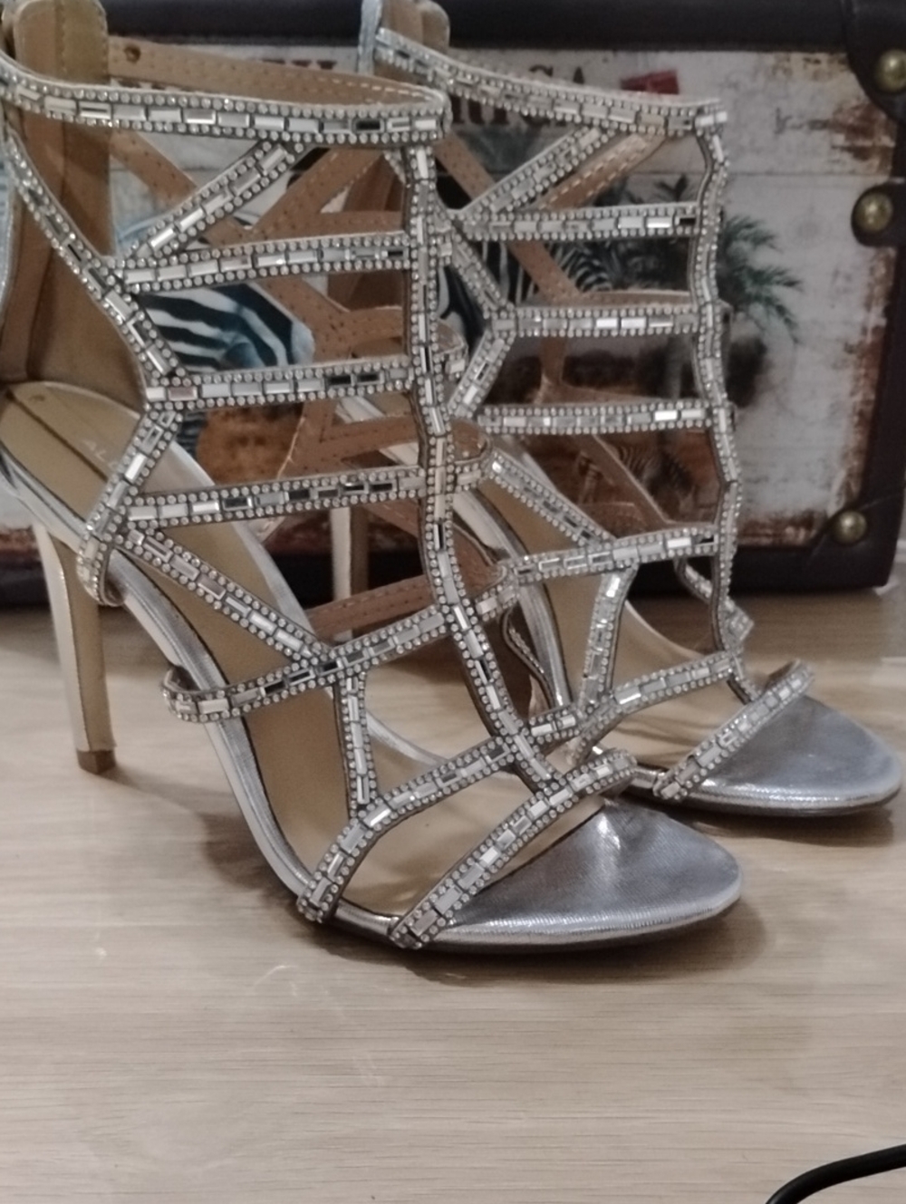 Silver Rhinestone Cage High Heel Sandals - Women's Evening Shoes